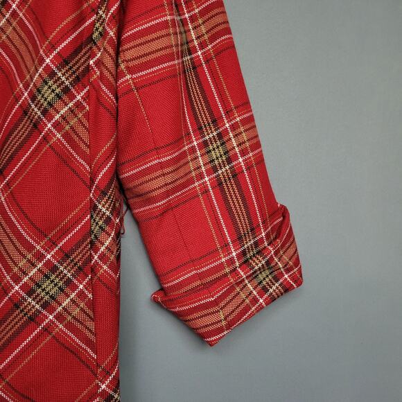 Evan- Picone Woman Plaid Light Tweed Jacket Womens 22W Red Open Front 3/4 Sleeve - Picture 6 of 14